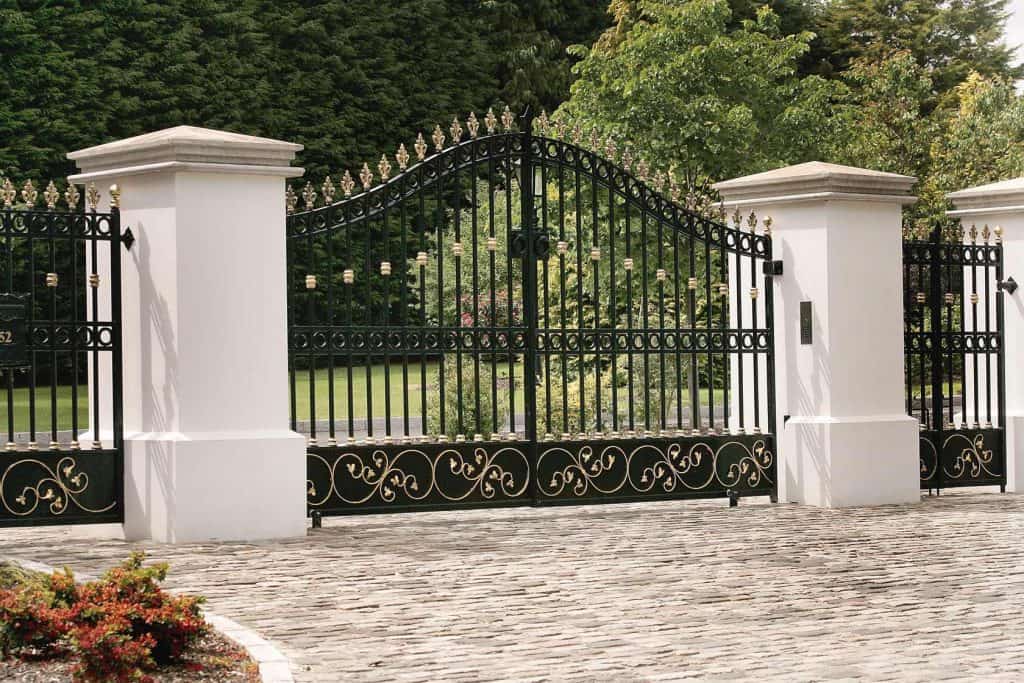 Black aluminum welded swing gate and fence