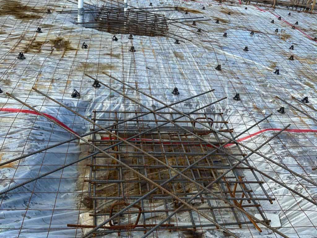 rebar in foundation pads close up