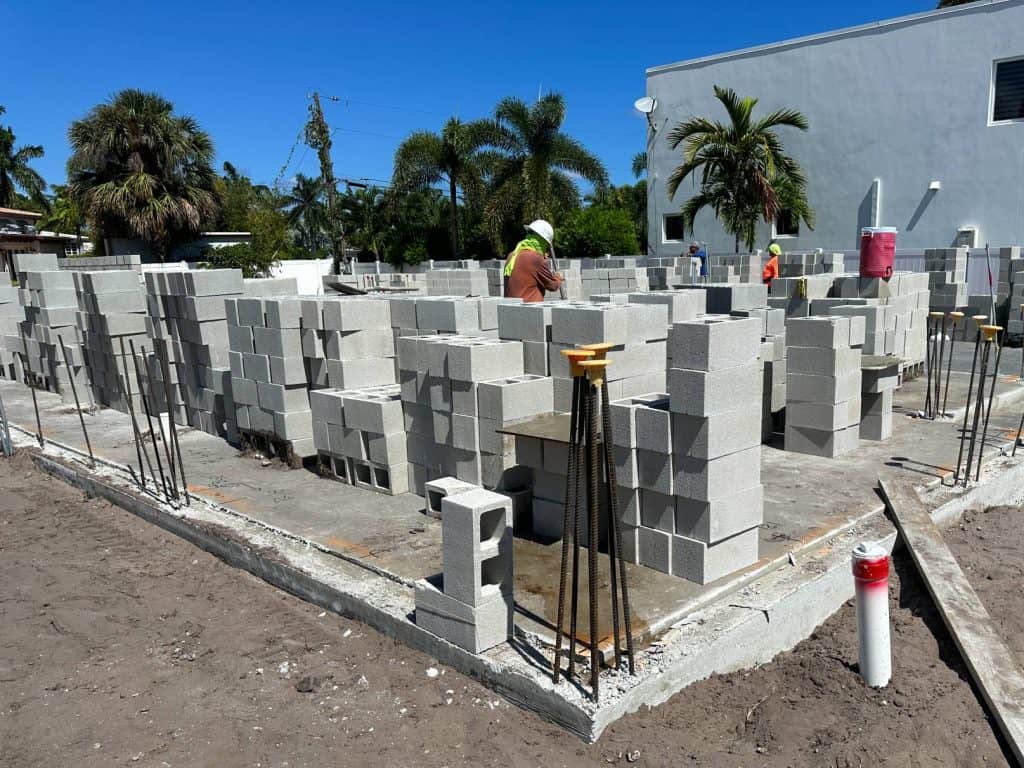 Masonry Wall Block On Slab Stacked For Installation