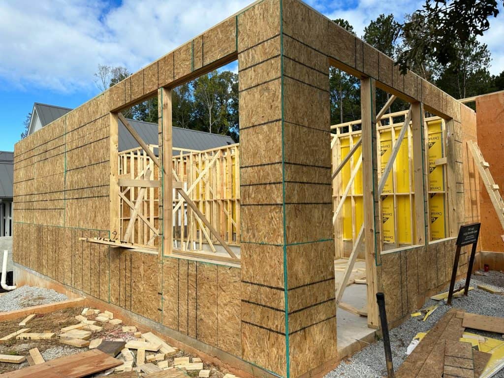 wood framed wall after wall sheathing