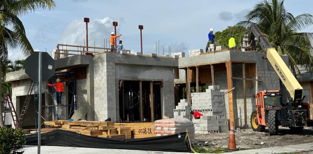 masonry house construction with 2nd floor steel column framing