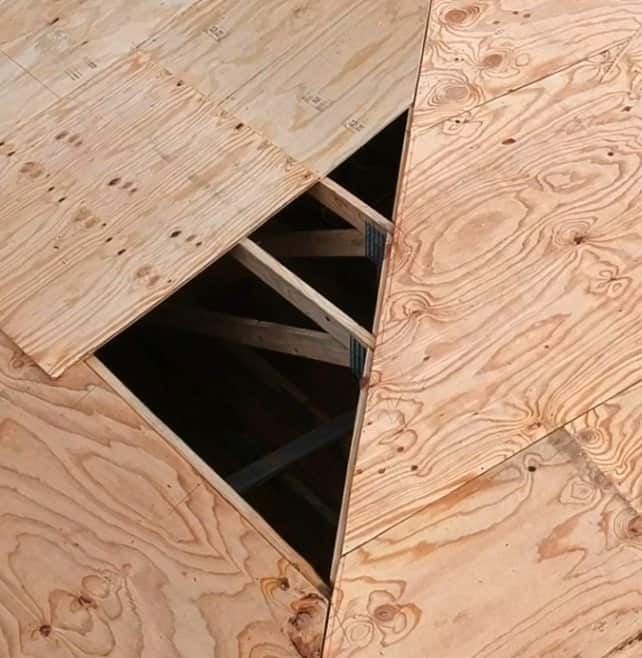 roof truss sheathing overhead close up