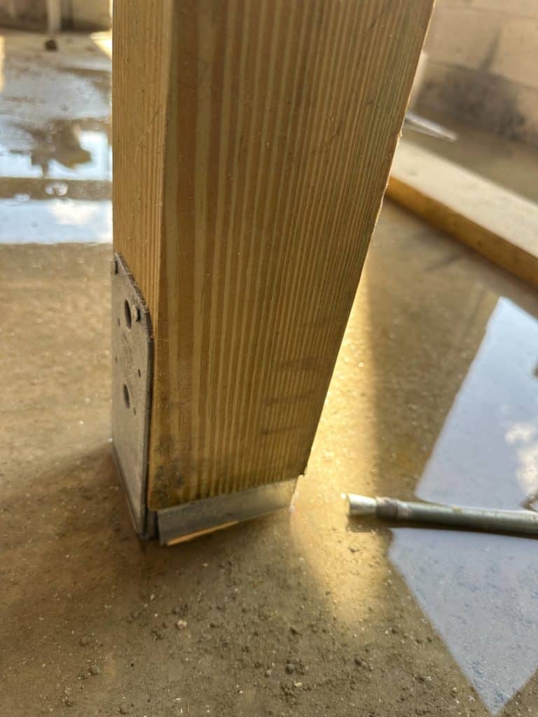 wood stair post base detail